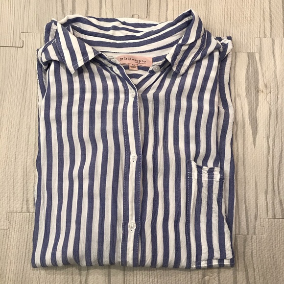 Philosophy Tops - Women’s blue and white striped philosophy shirt XL